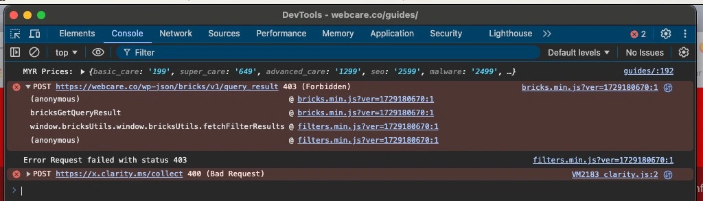 bricks filter error message