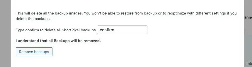 shortpixel backup confirm