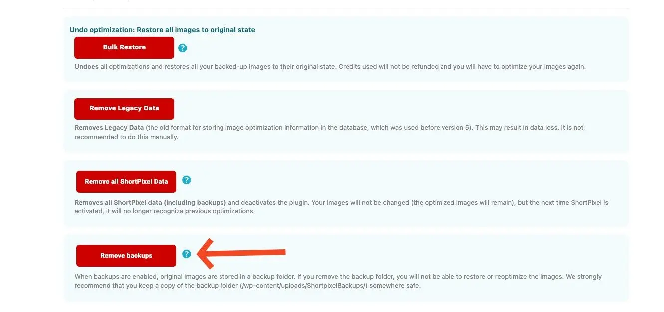 shortpixel backup size click