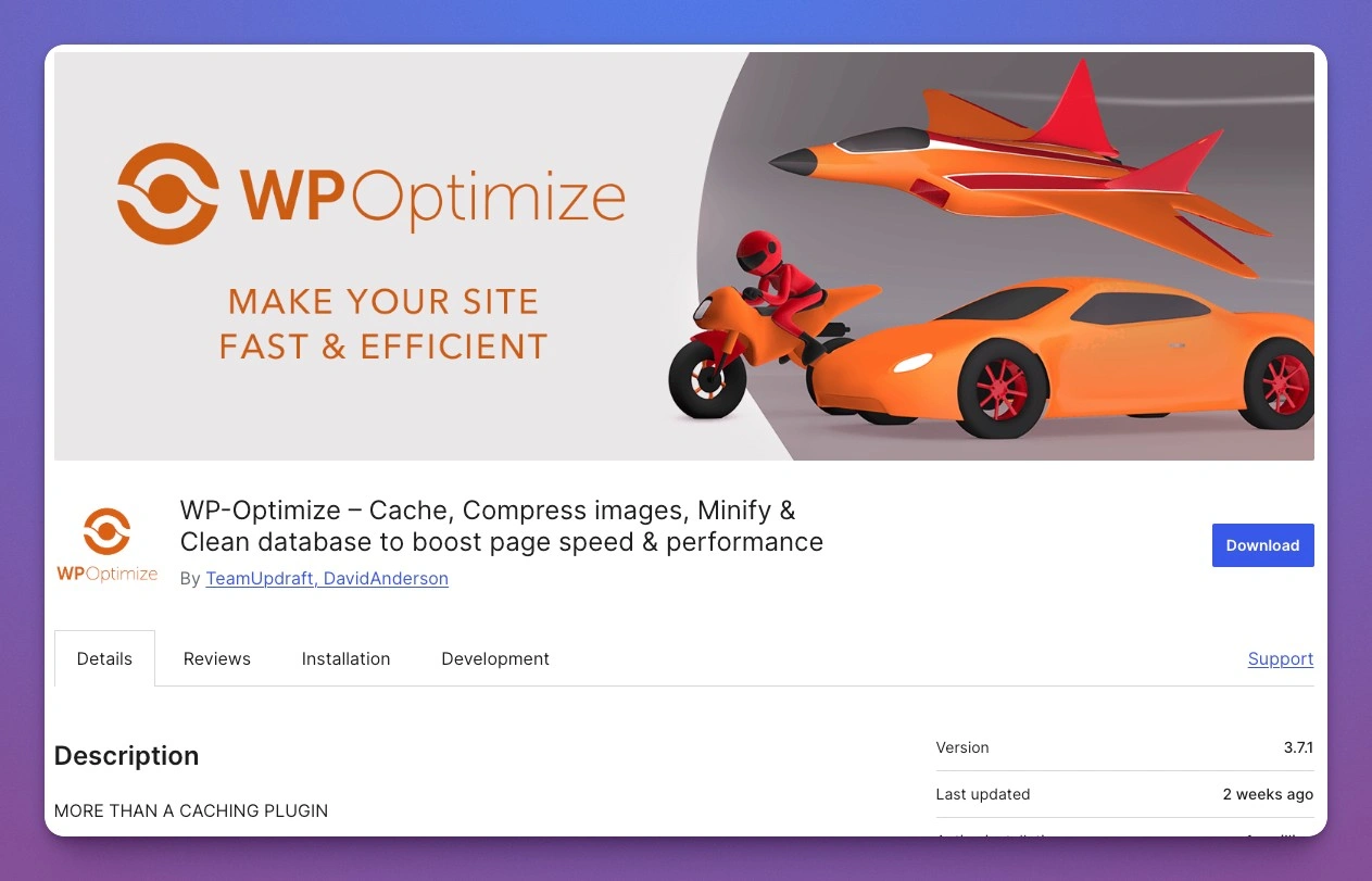 wp optimise plugin page
